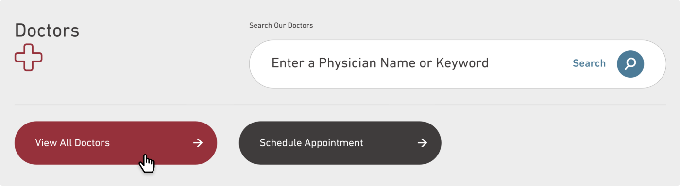 the Temple Health doctor search bar and buttons
