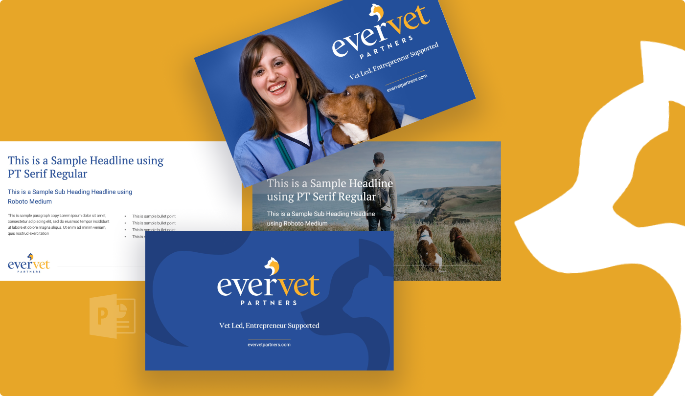 example of an EverVet PowerPoint deck with a yellow background of the cat and dog cut out