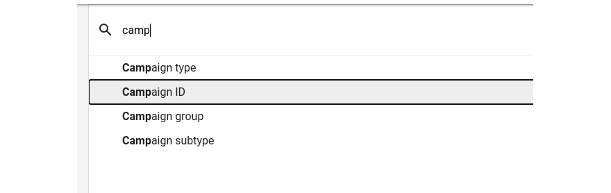 Google Ads searching for campaign ID by typing it in