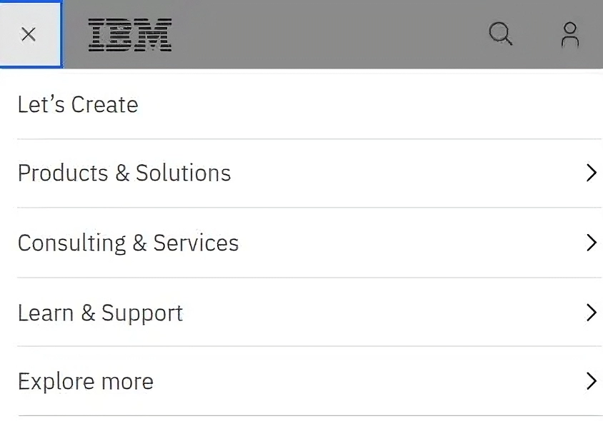 A screenshot of IBM's mobile push menu in it's open state