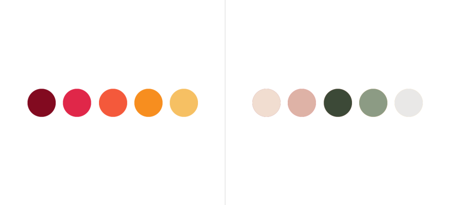 a gradation of orange circles next to muted pastel circles of colors like pink, green, and gray