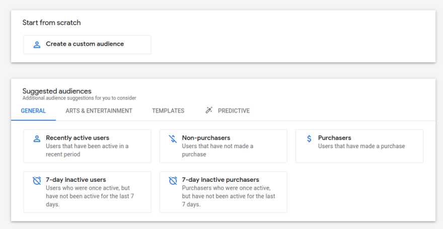Create custom audience button in GA4