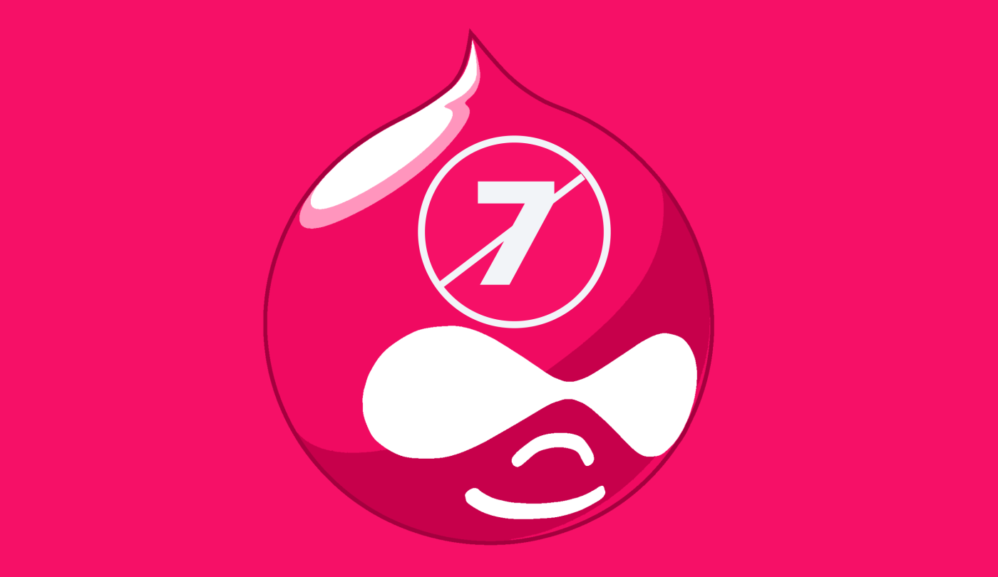the Drupal droplet with a 7 crossed out on its forehead