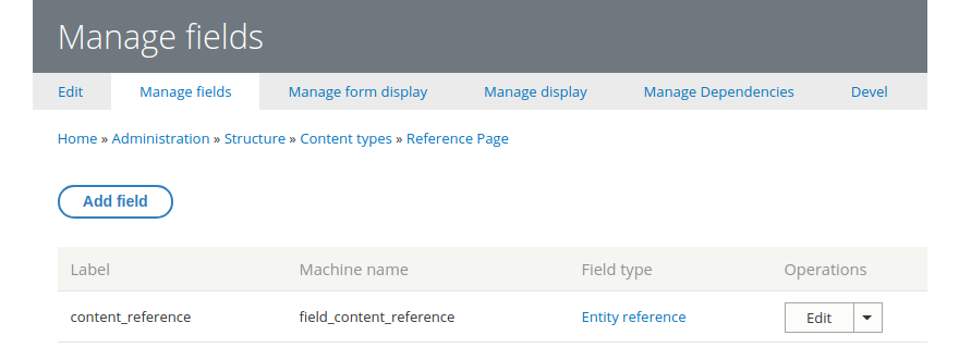 Example of setting up fields for a mirrored reference page in Drupal