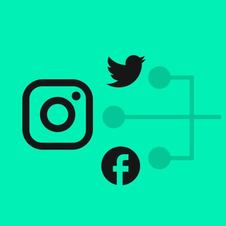 Image featuring the logos of Instagram, Twitter, and Facebook connected to a larger WordPress logo via a network of lines, set against a green background.