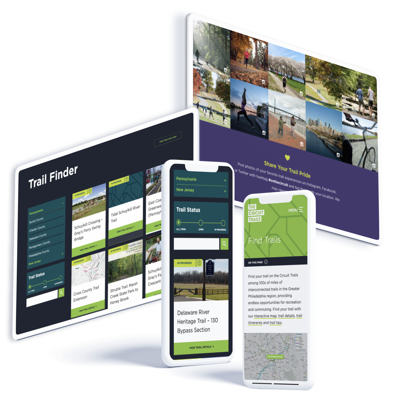 Circuit Trails redesign of their website as it appears on smartphone and tablet view.