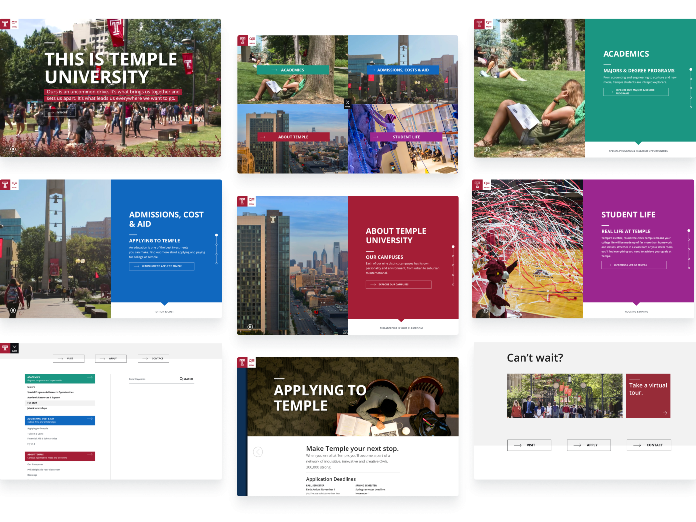 All landing pages of the new digital college viewbook laid out in a collage