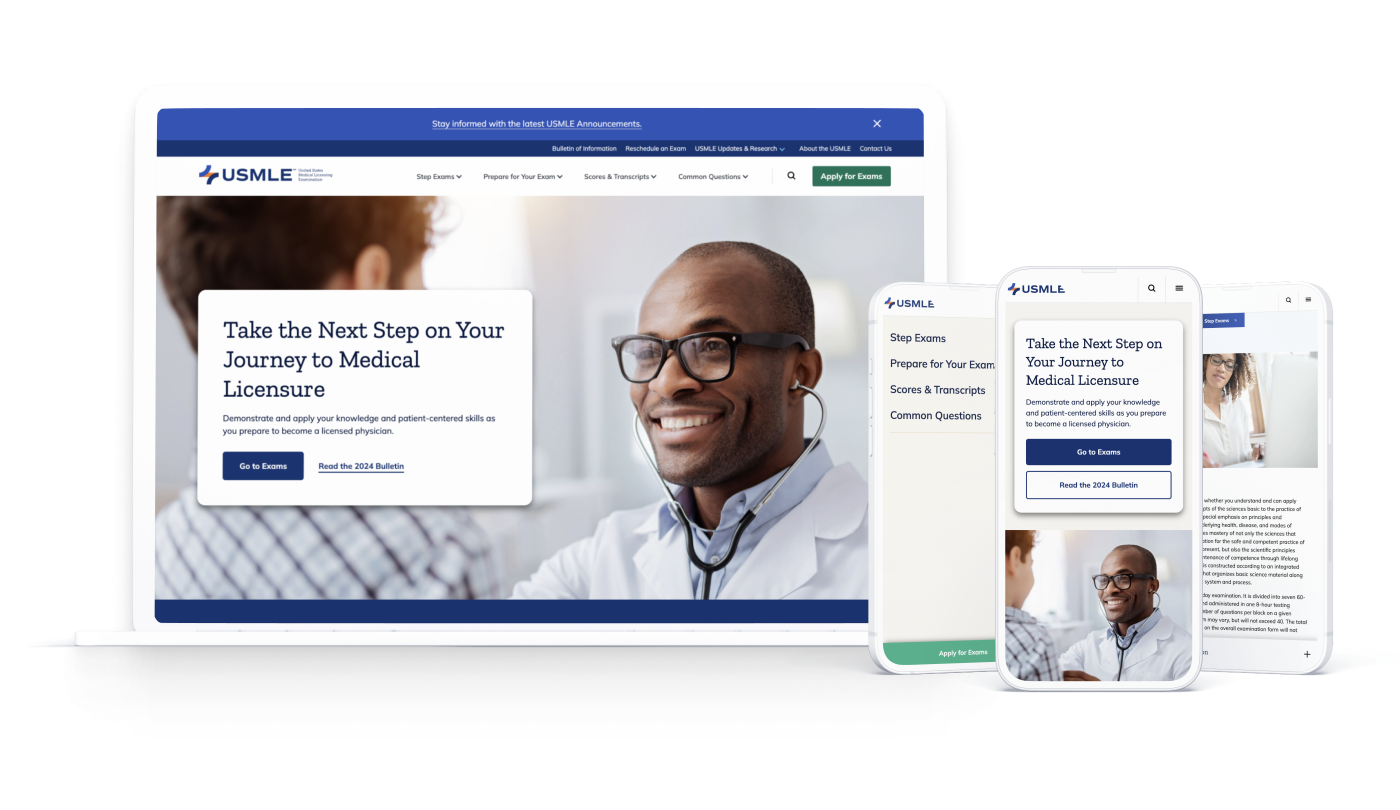 USMLE as seen on desktop and mobile redesigned landing pages