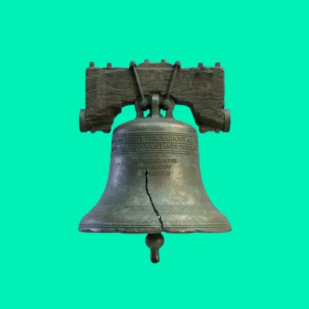 Liberty Bell isolated on a teal background, representing Philadelphia web development and local digital expertise.