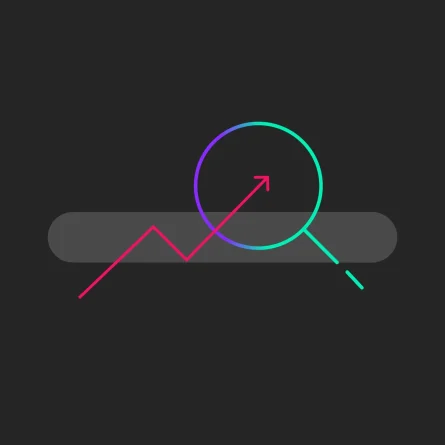 Stylized search bar with a magnifying glass highlighting an upward-trending graph.