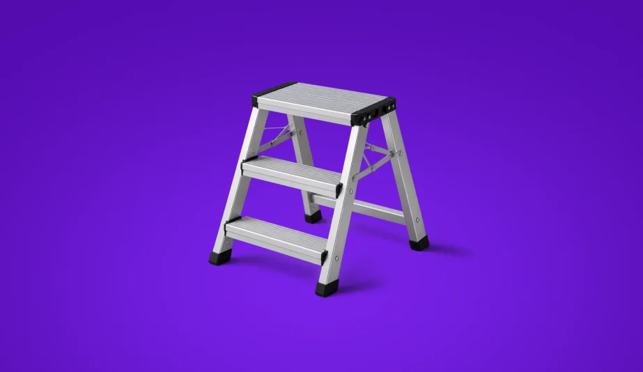 Three-step aluminum step stool on a purple background representing improved search rankings.