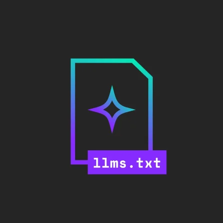 llms.txt file icon with an AI symbol on a dark charcoal background.