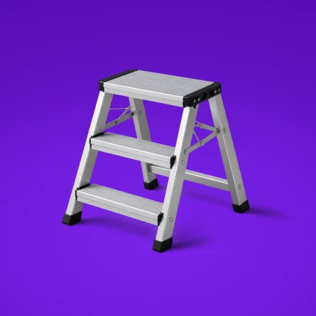 Three-step aluminum step stool on a purple background representing improved search rankings.