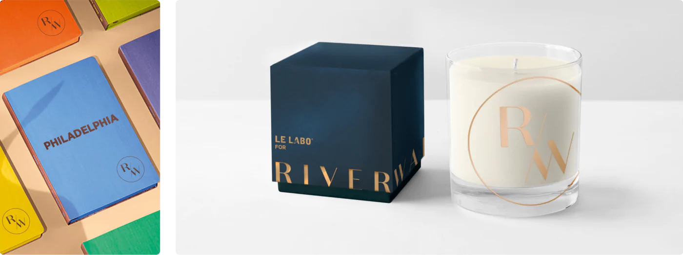 the Riverwalk R/W logo on notebooks and candles