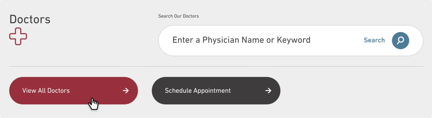 the Temple Health doctor search bar and buttons