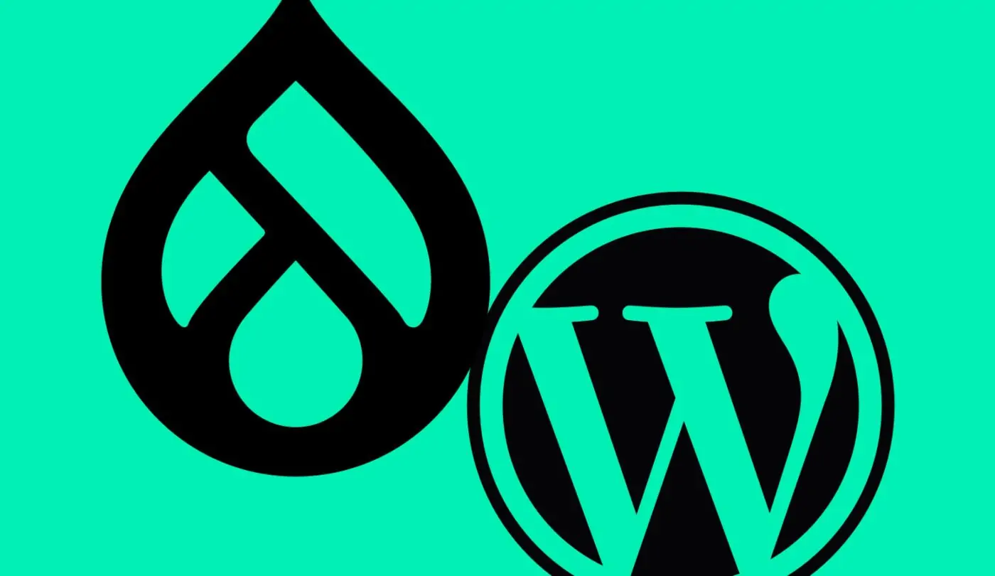 The drupal logo is shown next to the wordpress logo