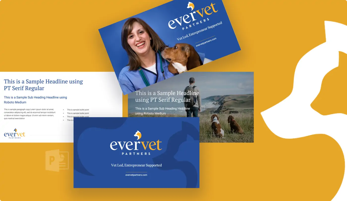 example of an EverVet PowerPoint deck with a yellow background of the cat and dog cut out
