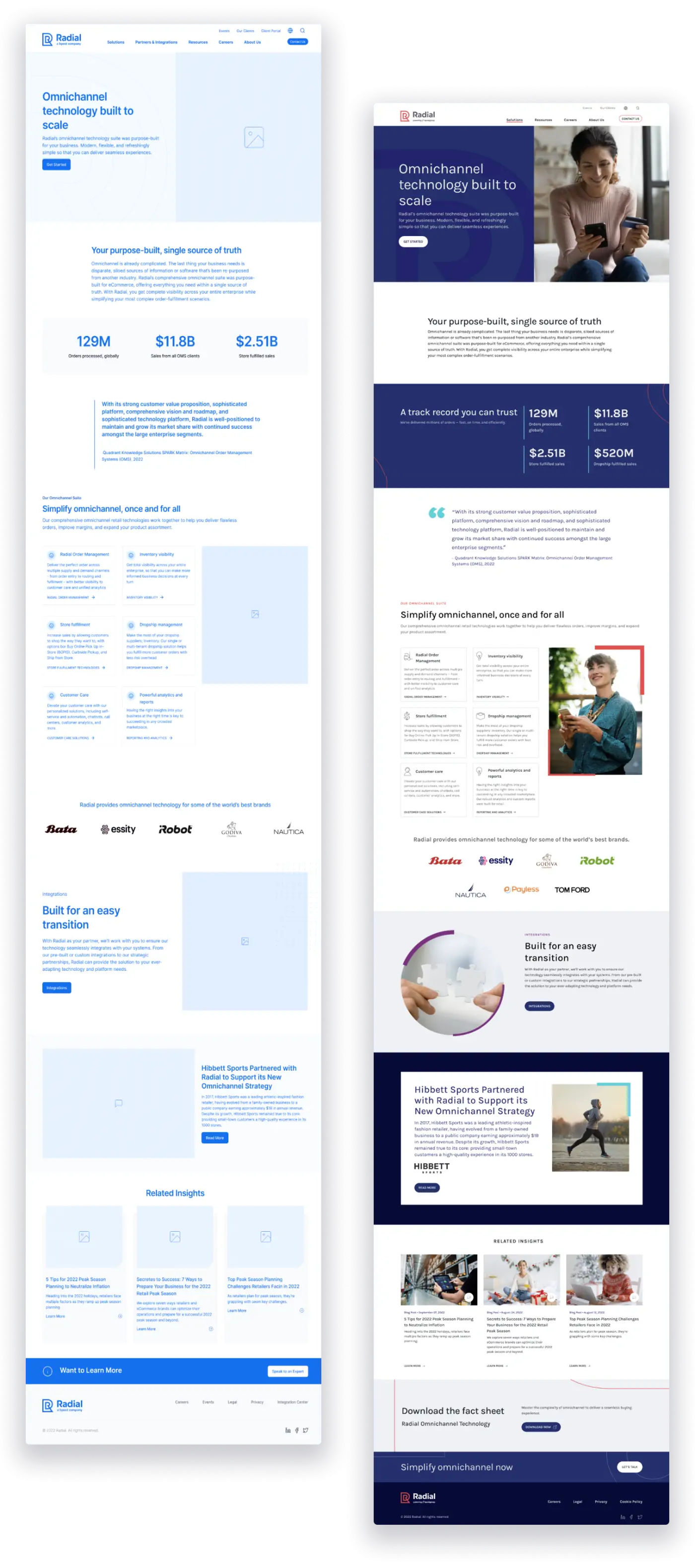 from wireframe on the left to website design on the right