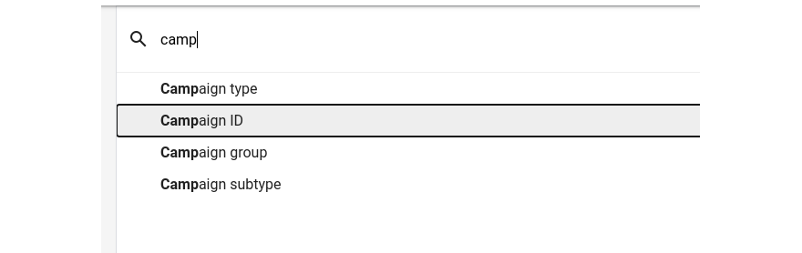 Google Ads searching for campaign ID by typing it in