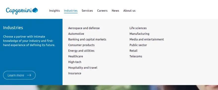 the expanded Capgemini Industries menu