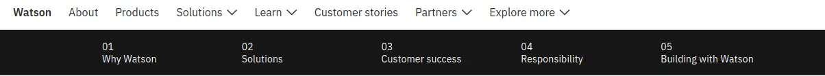 IBM Watson jump links under the main menu