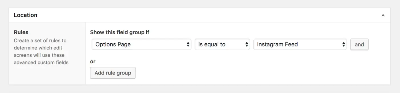 the WordPress Location section with if then rules