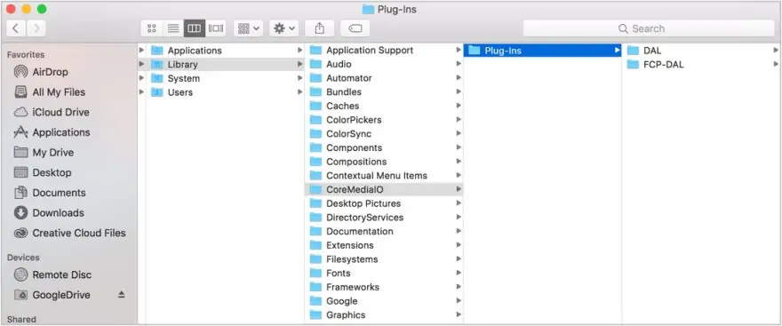 the columns to show the folders in the Mac Finder window