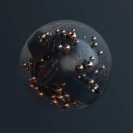 An abstract representation of a dark charcoal globe, complemented by randomly placed gold pins. The globe's surface is divided in half, with one side solid, and the other half displaying an empty space.