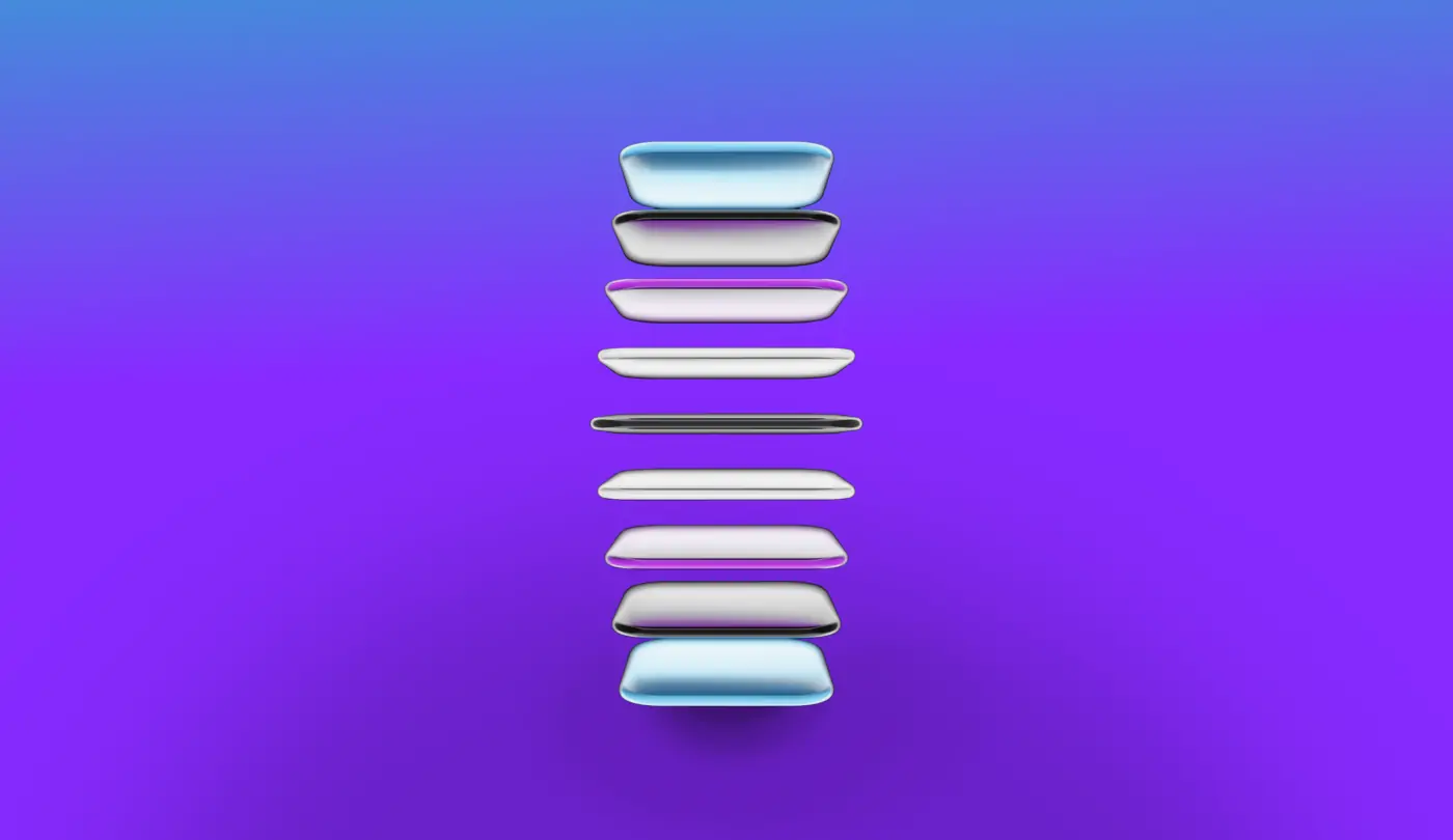 Abstract 3D rendered image featuring a vertical stack of flat objects gracefully floating in space.