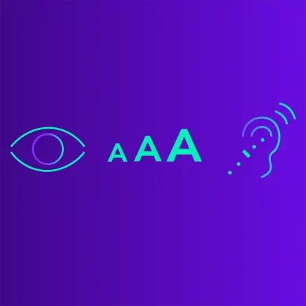 An image with vivid green and purple icons representing ADA compliance on a gradient purple background.