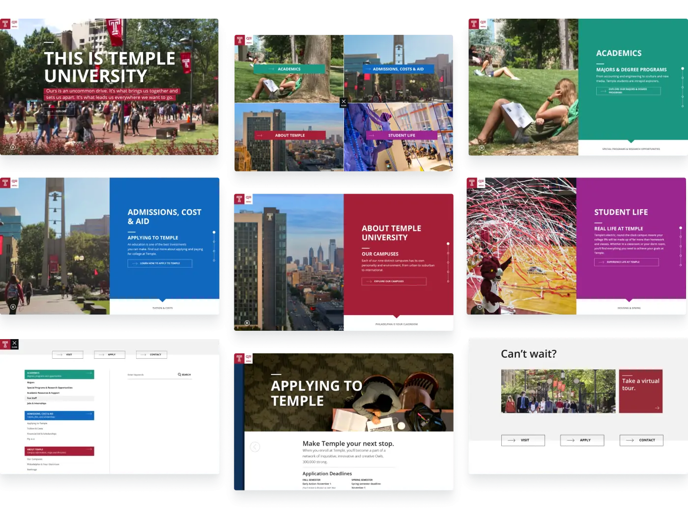 All landing pages of the new digital college viewbook laid out in a collage