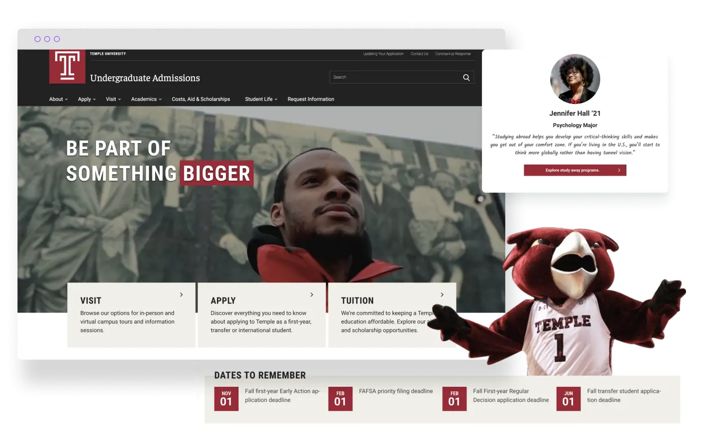 Design elements from Temple's Undergraduate Admissions landing page
