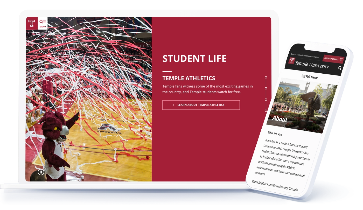 Temple University website as seen on Tablet and mobile devices