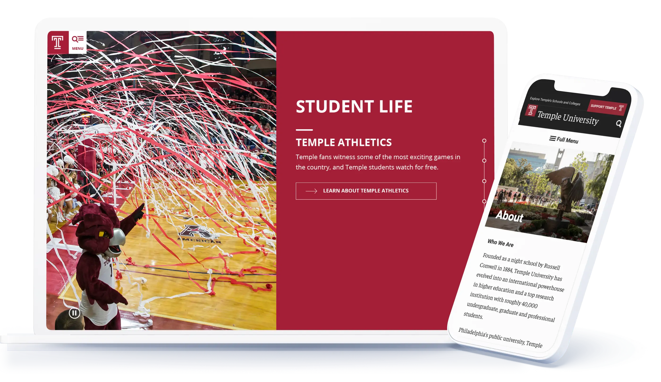 Temple University website as seen on Tablet and mobile devices