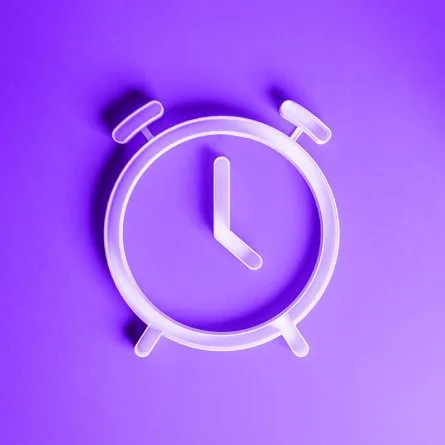 Outline of a clock at 4 o'clock with a purple background
