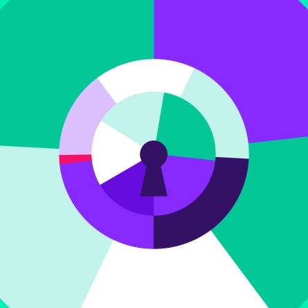 Abstract representation of a lock using Eastern Standard's website colors of green and purple