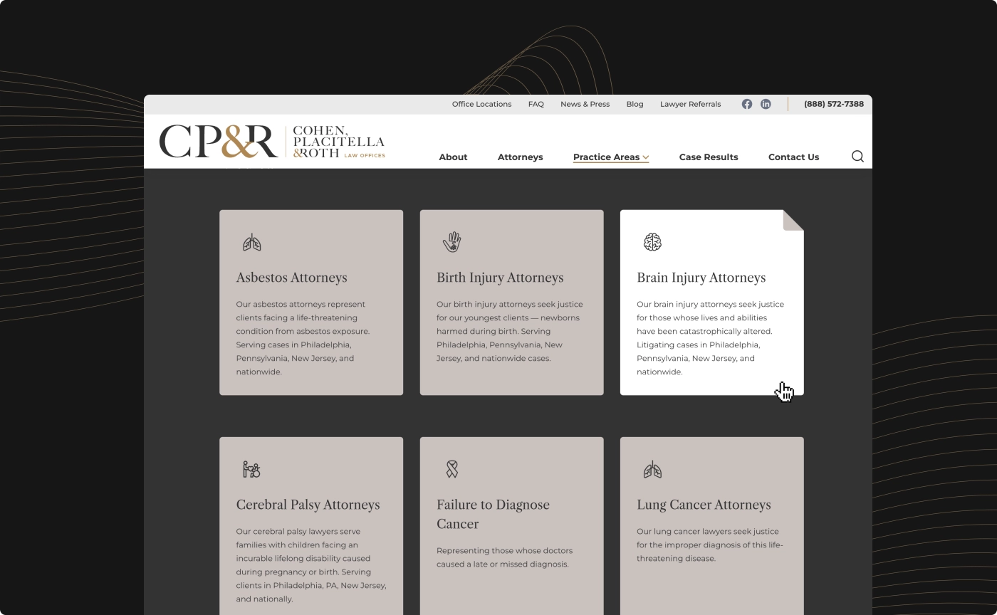 The updated Practice Areas landing page as created by Eastern Standard for CPR