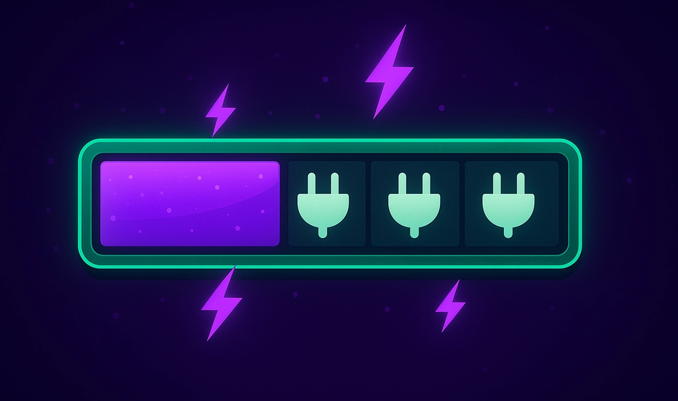 Illustration of a plugin power bar charging with electric bolts, symbolizing WordPress plugins boosting website accessibility.