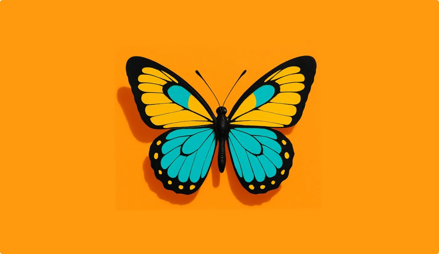 Colorful butterfly illustration on an orange background, symbolizing transformation and best design practices across healthcare websites.