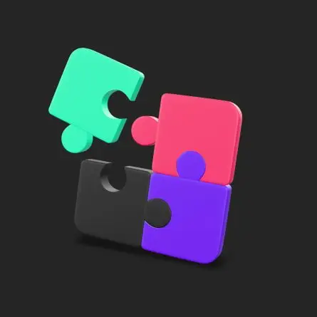 Colorful 3D puzzle pieces interlocking on a dark background, symbolizing a one-stop web design and development company bringing strategy, UX, and technology together into one cohesive solution.
