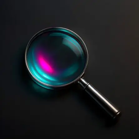 Magnifying glass on a dark background with vibrant reflections, symbolizing website migration services focused on protecting SEO performance, data integrity, and search visibility during CMS migration.