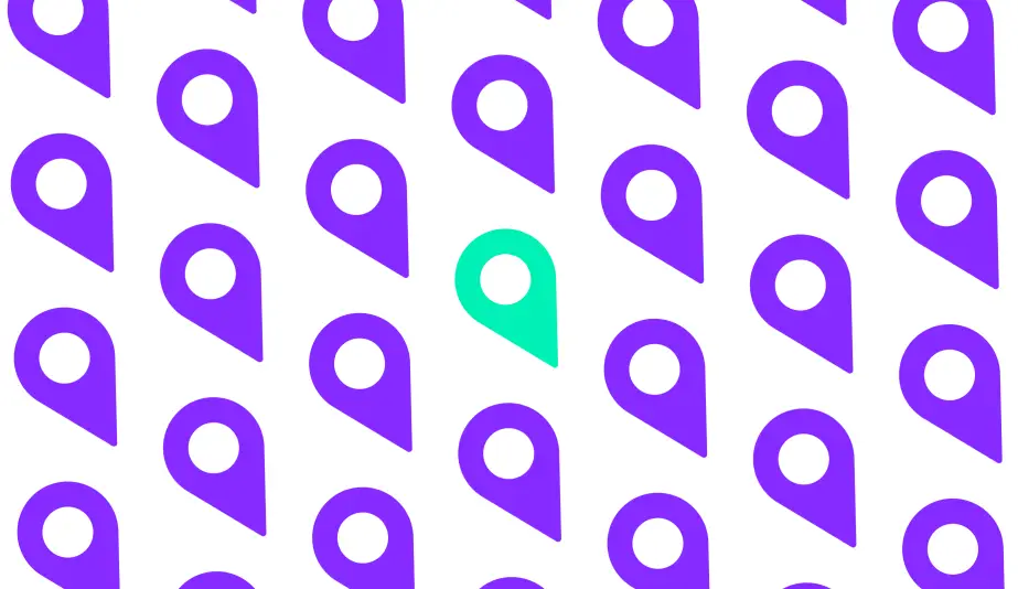 Pattern of map location pins with one highlighted, representing the search for a local web design agency near me.