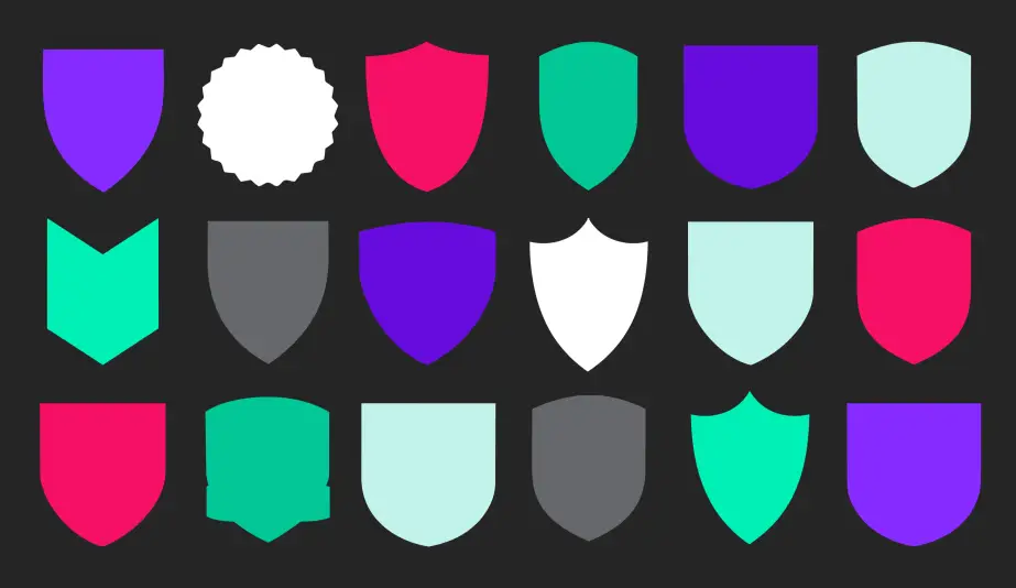 Collection of colorful shield icons representing protection, strategy, and structured planning in higher education digital marketing.