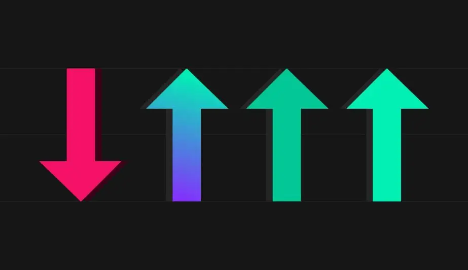 Series of colorful arrow icons representing the rise and fall of website search traffic