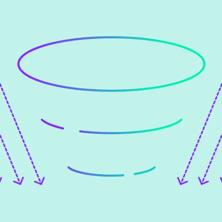 Arrows converging into a funnel shape symbolizing B2B lead generation through website redesign.