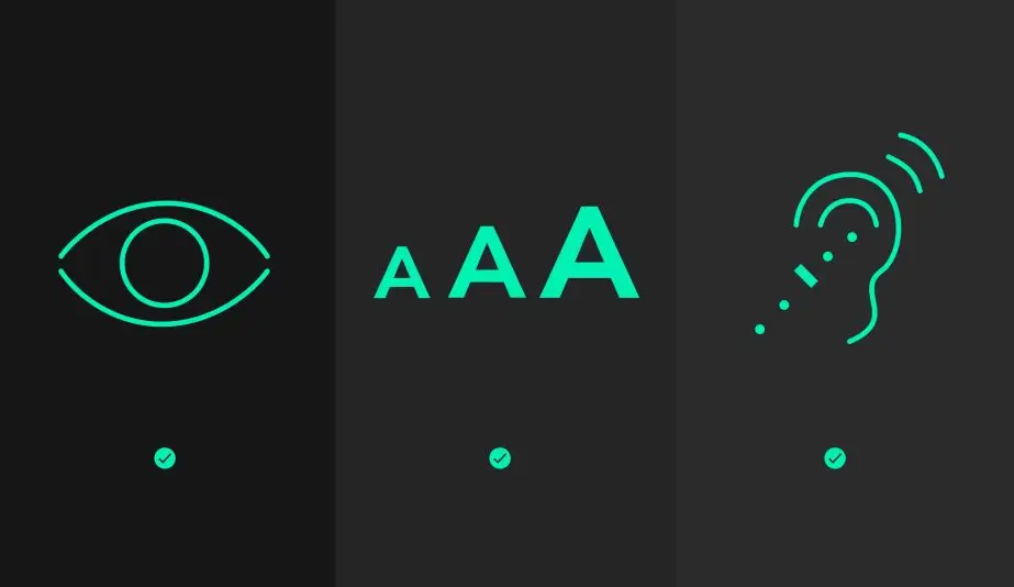 Icons representing ADA accessibility features for users with vision and hearing challenges